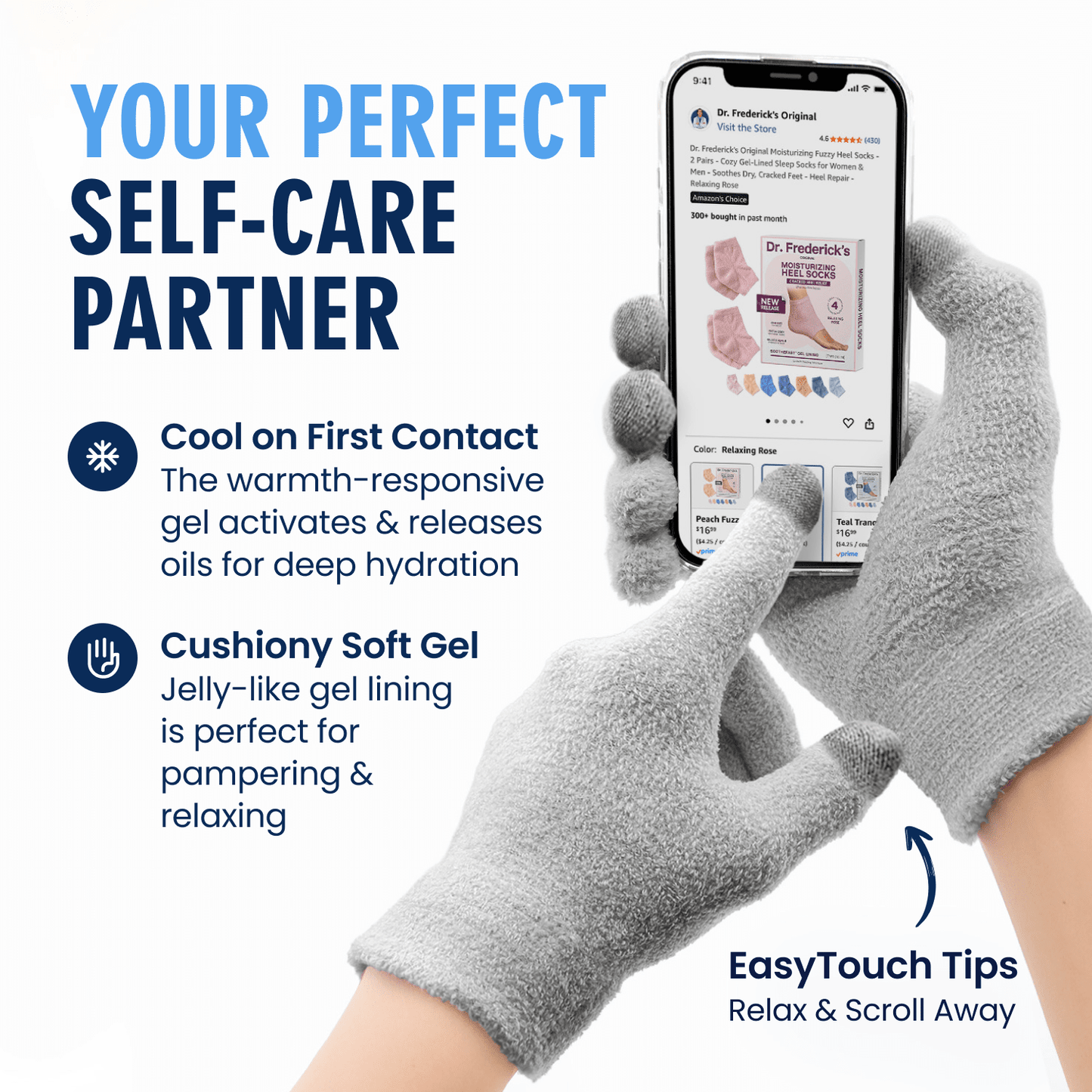 Dr. Frederick's Original Moisturizing Gel Gloves -- Deep Moisturizing and Fast Relief for Dry Hands -- Touchscreen-Friendly -- Mango Butter, Shea Butter, Jojoba, & Coconut Oil Moisturizing Therapy Dr. Frederick's Original 