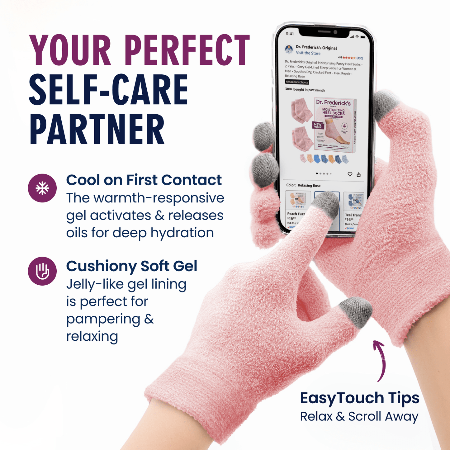 Dr. Frederick's Original Moisturizing Gel Gloves -- Deep Moisturizing and Fast Relief for Dry Hands -- Touchscreen-Friendly -- Mango Butter, Shea Butter, Jojoba, & Coconut Oil Moisturizing Therapy Dr. Frederick's Original 