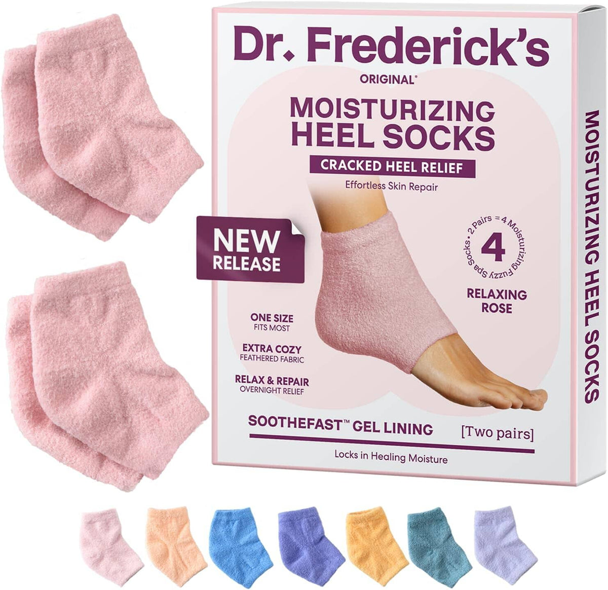 Dr. Frederick&#39;s Original Moisturizing Fuzzy Heel Socks - 2 Pairs - Cozy Gel-Lined Sleep Socks for Women &amp; Men - Soothes Dry, Cracked Feet - Heel Repair Dr. Frederick&#39;s Original Relaxing Rose 