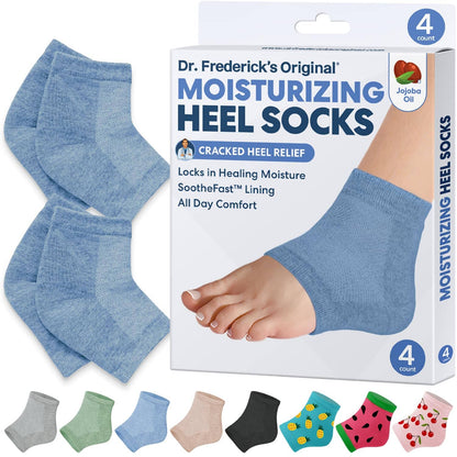 Dr. Frederick's Original Moisturizing Heel Socks for Cracked Heel Treatment - 2 Pairs - Stop Cracked Heels in Their Tracks Cracked Heel Dr. Frederick's Original Blue - Jojoba Oil 