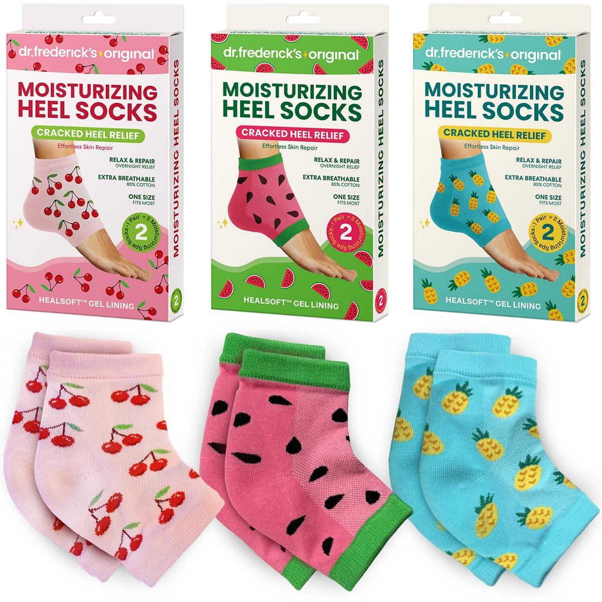 Dr. Frederick&#39;s Original Moisturizing Heel Socks for Cracked Heel Treatment - 3 Pairs - Stop Cracked Heels in Their Tracks - Summer Print Dr. Frederick&#39;s Original 