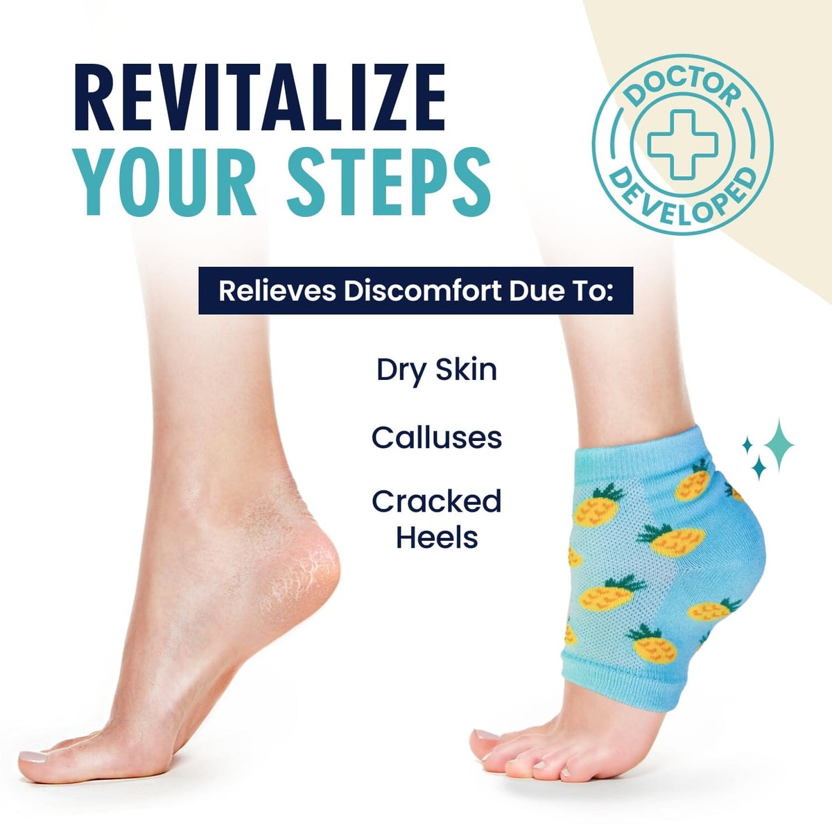 Dr. Frederick&#39;s Original Moisturizing Heel Socks for Cracked Heel Treatment - 3 Pairs - Stop Cracked Heels in Their Tracks - Summer Print Dr. Frederick&#39;s Original 