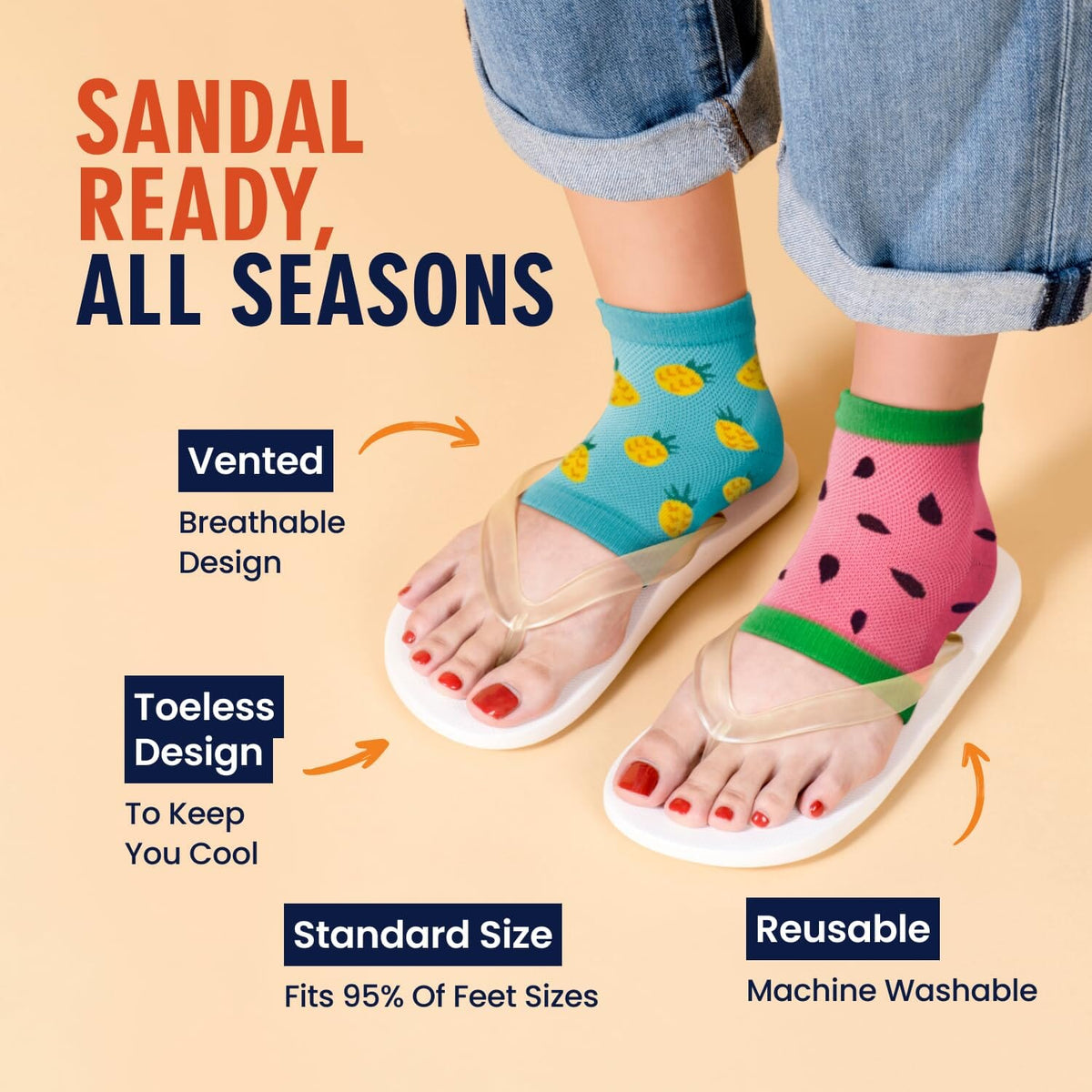 Dr. Frederick&#39;s Original Moisturizing Heel Socks for Cracked Heel Treatment - 3 Pairs - Stop Cracked Heels in Their Tracks - Summer Print Dr. Frederick&#39;s Original 
