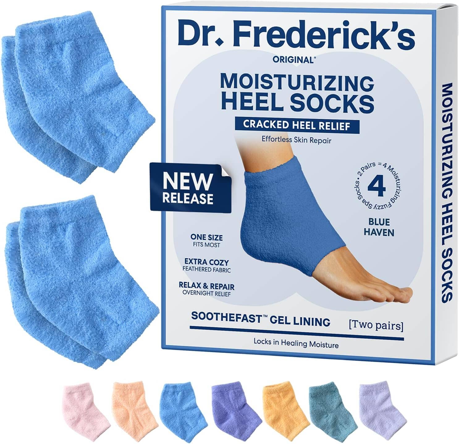 Dr. Frederick's Original Moisturizing Fuzzy Heel Socks - 2 Pairs - Cozy Gel-Lined Sleep Socks for Women & Men - Soothes Dry, Cracked Feet - Heel Repair - Blue Haven Dr. Frederick's Original 