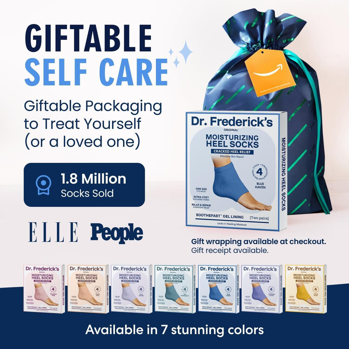 Dr. Frederick&#39;s Original Moisturizing Fuzzy Heel Socks - 2 Pairs - Cozy Gel-Lined Sleep Socks for Women &amp; Men - Soothes Dry, Cracked Feet - Heel Repair - Blue Haven Dr. Frederick&#39;s Original 