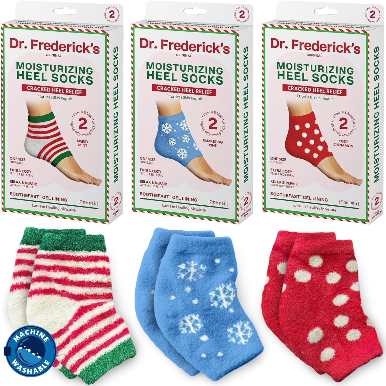 Dr. Frederick's Original Moisturizing Fuzzy Heel Socks - 3 Pairs - Cozy Gel-Lined Sleep Socks for Women & Men - Soothing Dry, Cracked Feet - Cracked Heel Repair (Holiday Special Edition) Dr. Frederick's Original 