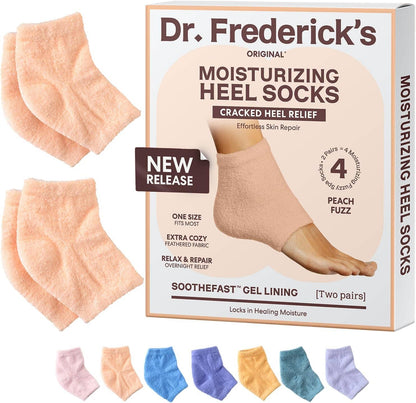 Dr. Frederick's Original Moisturizing Fuzzy Heel Socks - 2 Pairs - Cozy Gel-Lined Sleep Socks for Women & Men - Soothes Dry, Cracked Feet - Heel Repair Dr. Frederick's Original Peach Fuzz 