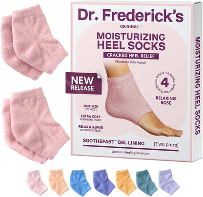Dr. Frederick's Original Moisturizing Fuzzy Heel Socks - 2 Pairs - Cozy Gel-Lined Sleep Socks for Women & Men - Soothes Dry, Cracked Feet - Heel Repair Dr. Frederick's Original Relaxing Rose 