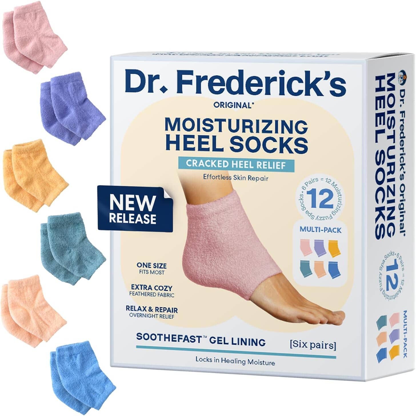 Dr. Frederick's Original Moisturizing Fuzzy Heel Socks - 2 Pairs - Cozy Gel-Lined Sleep Socks for Women & Men - Soothes Dry, Cracked Feet - Heel Repair - Variety Pack Dr. Frederick's Original 
