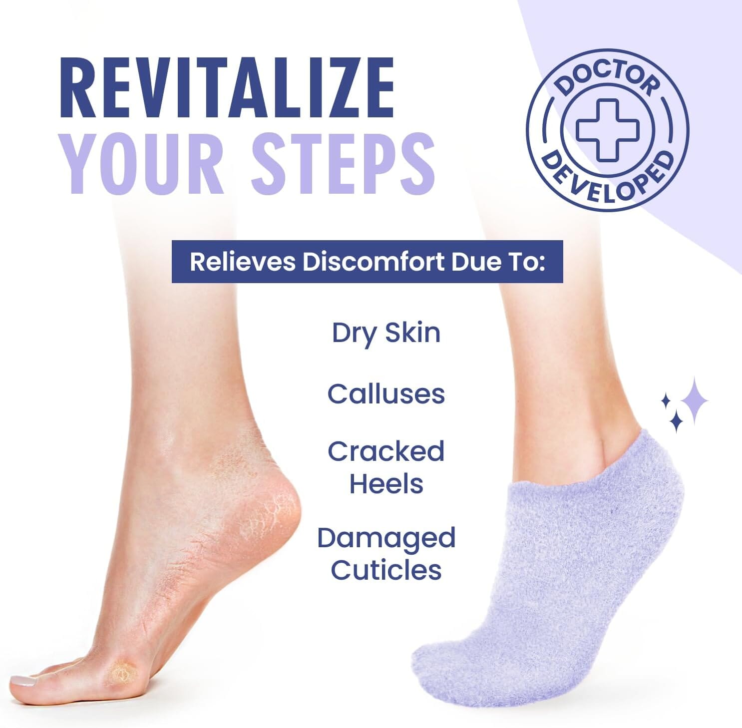 Dr. Frederick's Original Moisturizing Gel Socks for Men & Women -- Dry Feet & Cracked Heel Treatment -- Full Foot Gel Lining with Mango Butter, Shea Butter, Jojoba & Coconut Oil Dr. Frederick's Original 
