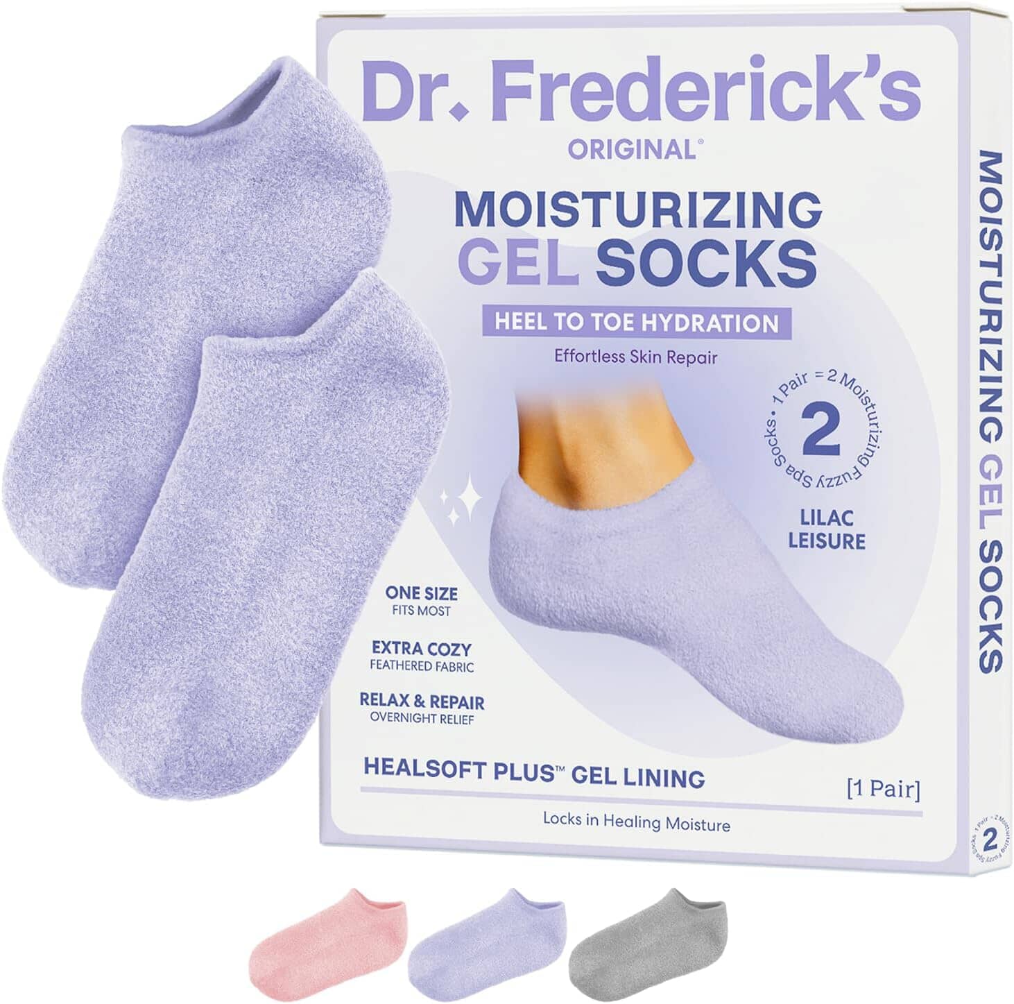 Dr. Frederick's Original Moisturizing Gel Socks for Men & Women -- Dry Feet & Cracked Heel Treatment -- Full Foot Gel Lining with Mango Butter, Shea Butter, Jojoba & Coconut Oil Dr. Frederick's Original Lilac Leisure 