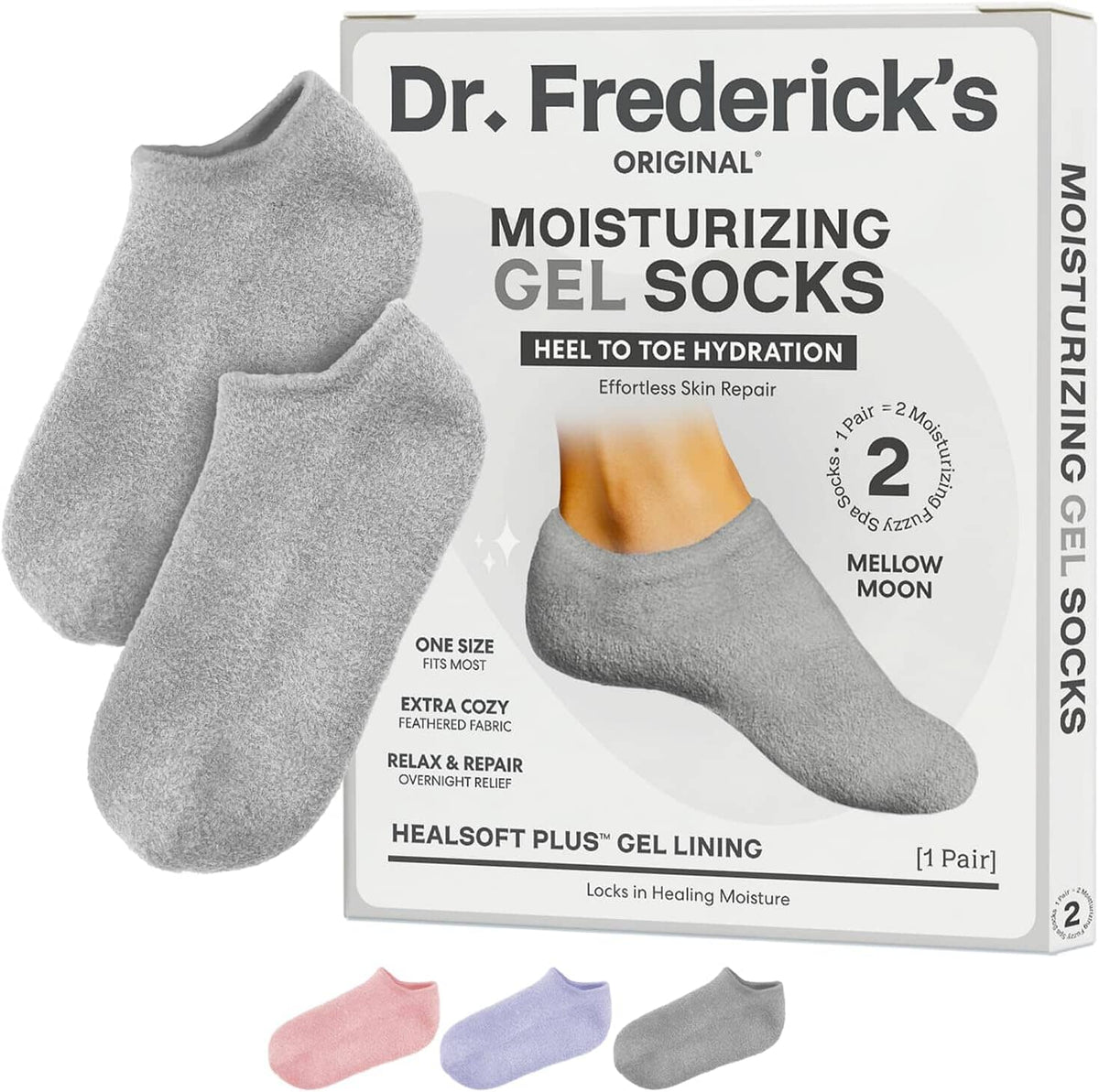 Dr. Frederick’s Original Moisturizing Gel Socks for Men &amp; Women – Dry Feet &amp; Cracked Heel Treatment – Full Foot Gel Lining with Mango Butter, Shea Butter, Jojoba &amp; Coconut Oil – Plush Pink Dr. Frederick&#39;s Original Mellow Moon 