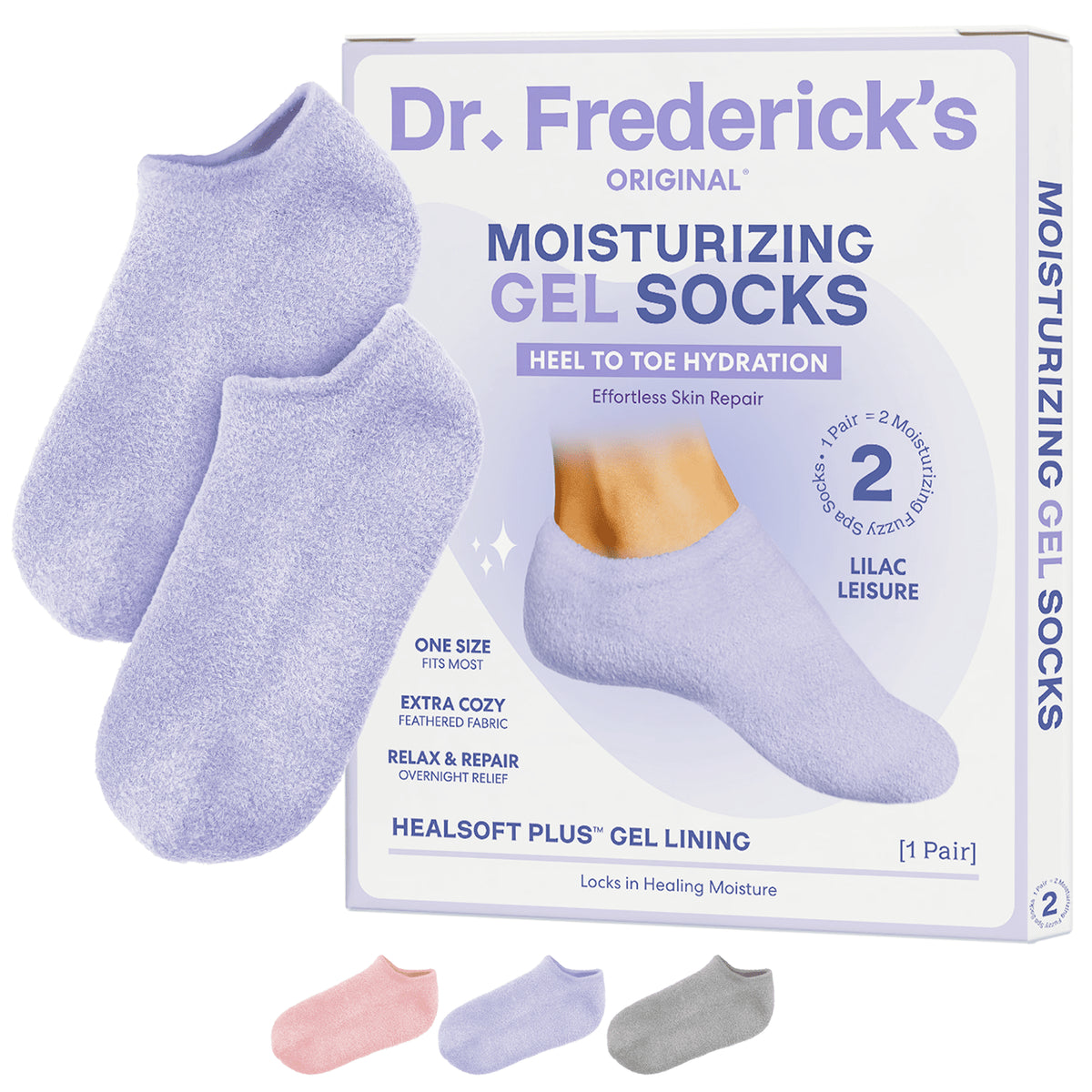Dr. Frederick&#39;s Original Moisturizing Gel Socks for Men &amp; Women -- Dry Feet &amp; Cracked Heel Treatment -- Full Foot Gel Lining with Mango Butter, Shea Butter, Jojoba &amp; Coconut Oil Dr. Frederick&#39;s Original Lilac Leisure 