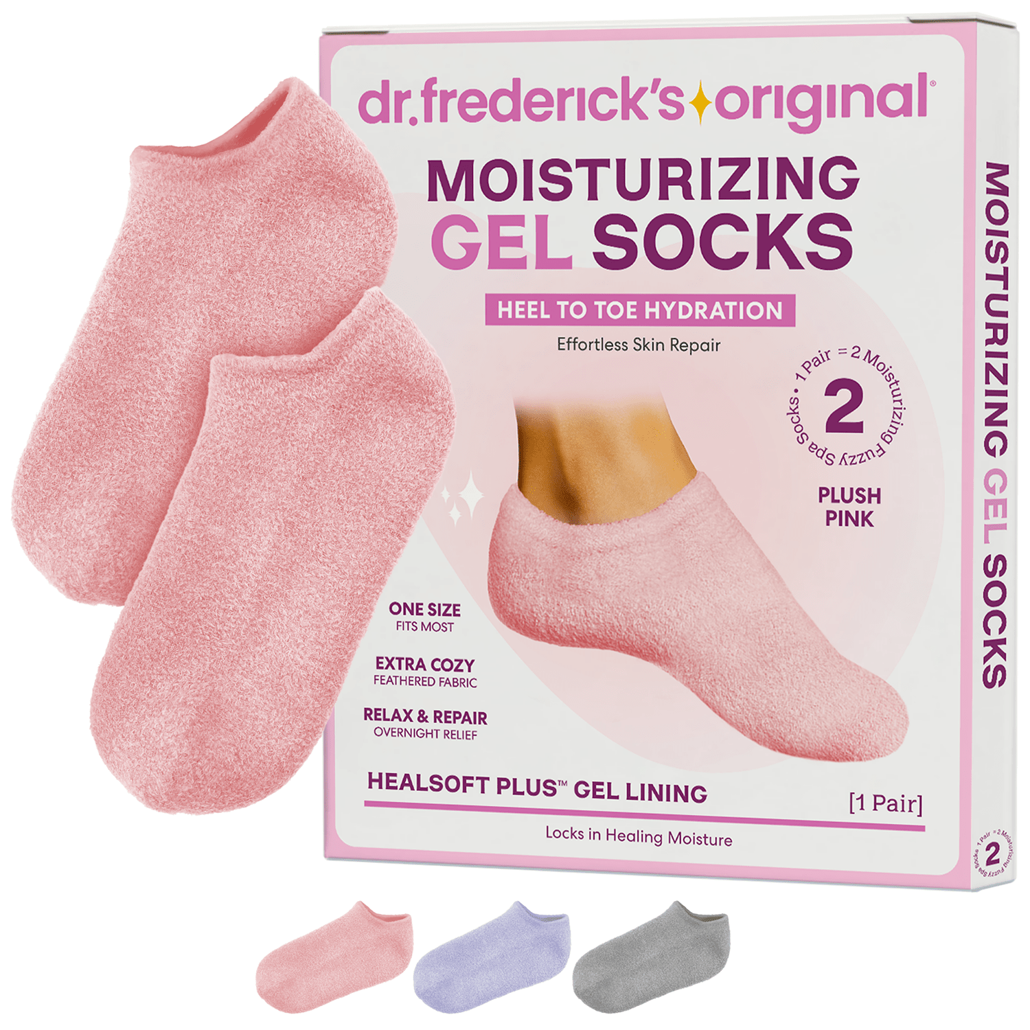 Dr. Frederick's Original Moisturizing Gel Socks for Men & Women -- Dry Feet & Cracked Heel Treatment -- Full Foot Gel Lining with Mango Butter, Shea Butter, Jojoba & Coconut Oil Moisturizing Therapy Dr. Frederick's Original Plush Pink 