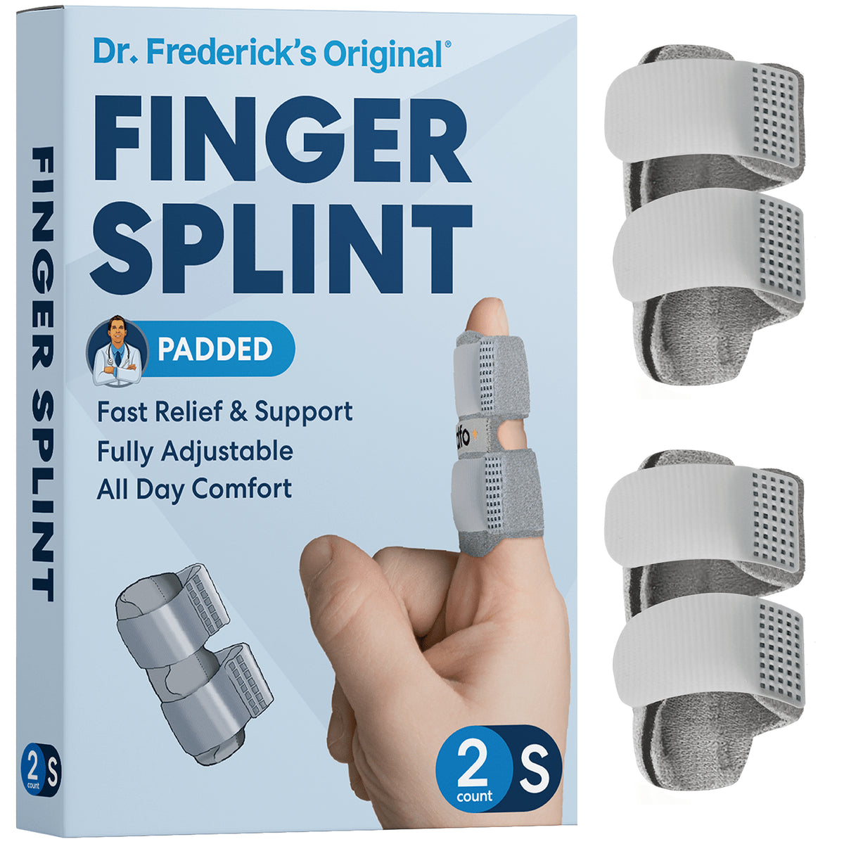 Dr. Frederick&#39;s Original Trigger Finger Splint - 2 ct - Mallet Splint &amp; Brace for Arthritis, Injury, &amp; Sprain - Fits Index, Middle, Pinky &amp; Ring Fingers - Adjustable - Doctor-Developed - Small - Gray Trigger Finger Dr. Frederick&#39;s Original 