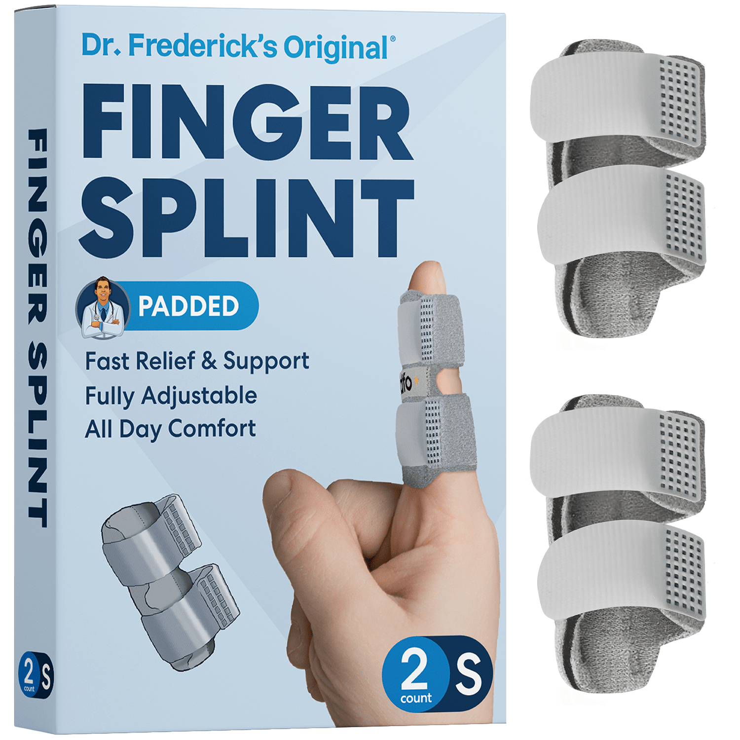 Dr. Frederick's Original Trigger Finger Splint - 2 ct - Mallet Splint & Brace for Arthritis, Injury, & Sprain - Fits Index, Middle, Pinky & Ring Fingers - Adjustable - Doctor-Developed - Small - Gray Trigger Finger Dr. Frederick's Original 