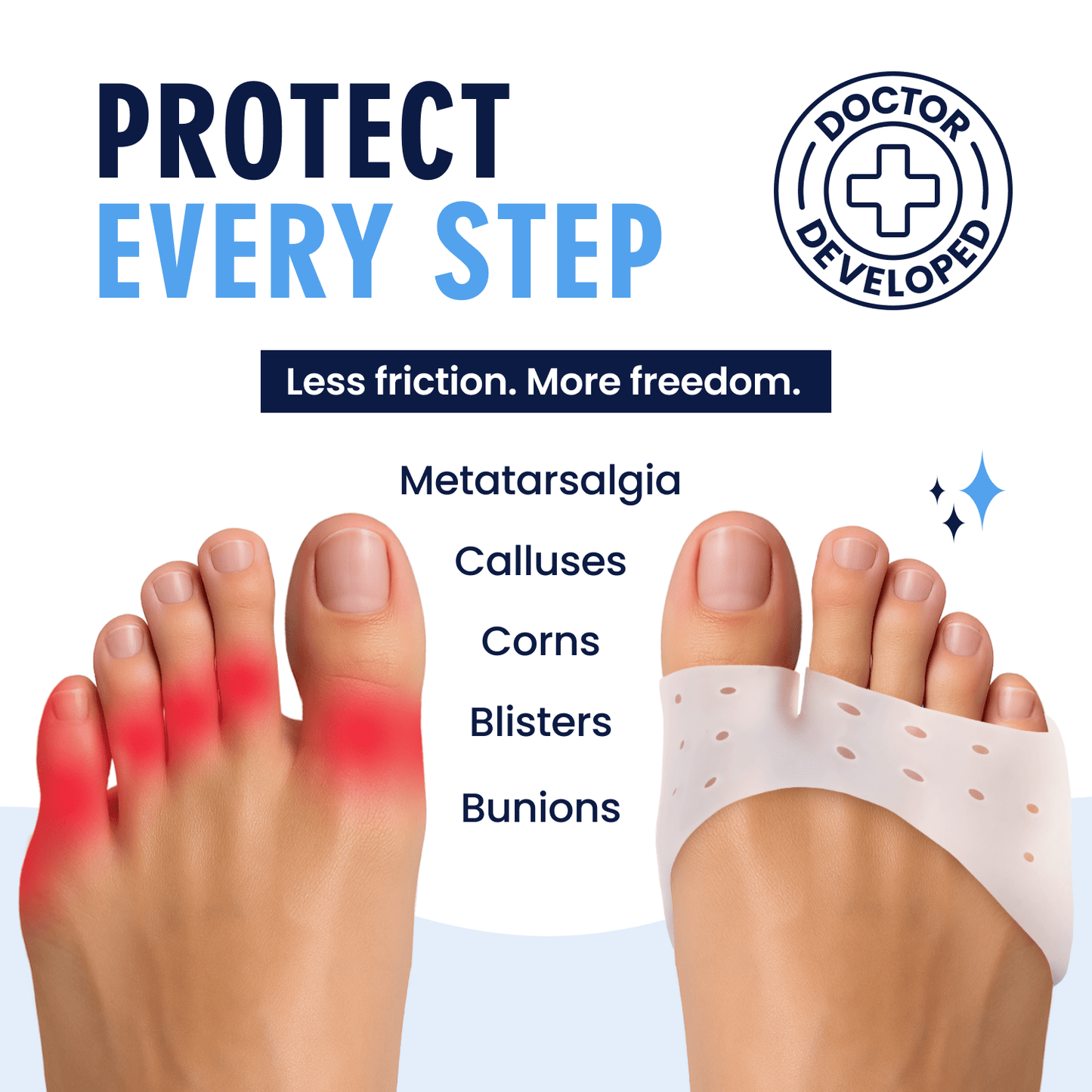 Dr. Frederick's Original Open Toe Sleeves | Half Toe Sleeve Metatarsal Pads | 4 Pieces | Ball of Foot Cushions | Great for Calluses and Blisters | for Men and Women | Perfect for High Heel Shoes Toe Care Dr. Frederick's Original 