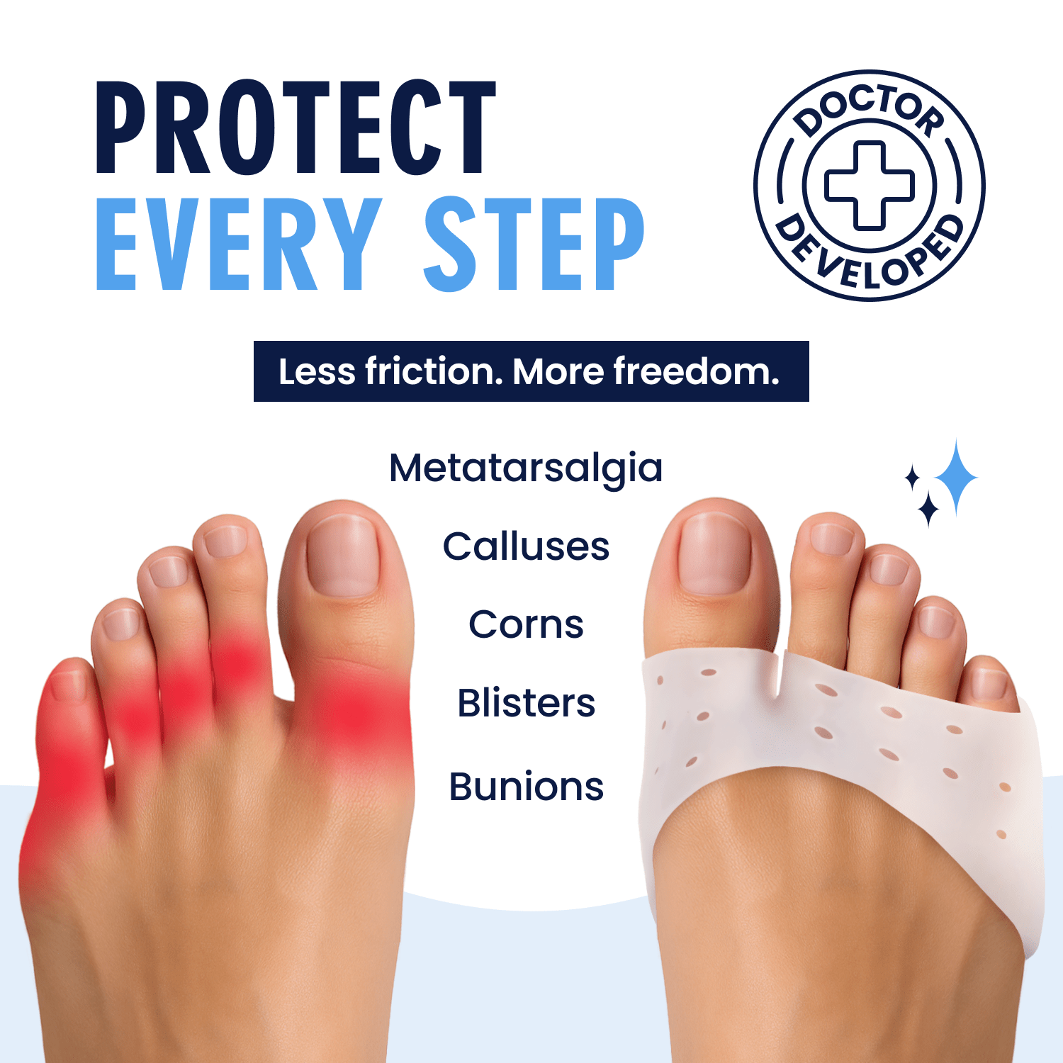 Dr. Frederick's Original Open Toe Sleeves | Half Toe Sleeve Metatarsal Pads | 4 Pieces | Ball of Foot Cushions | Great for Calluses and Blisters | for Men and Women | Perfect for High Heel Shoes Toe Care Dr. Frederick's Original 