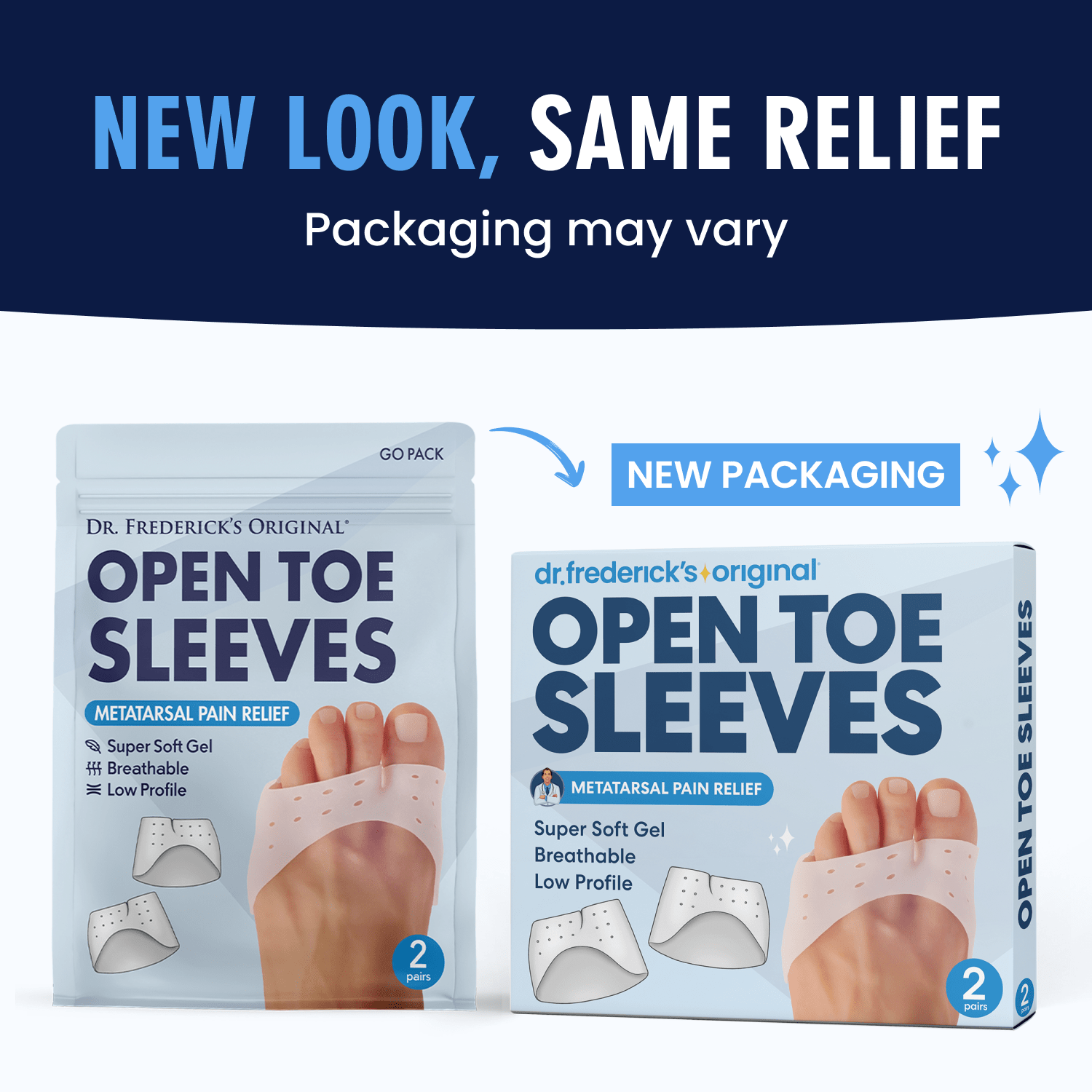 Dr. Frederick's Original Open Toe Sleeves | Half Toe Sleeve Metatarsal Pads | 4 Pieces | Ball of Foot Cushions | Great for Calluses and Blisters | for Men and Women | Perfect for High Heel Shoes Toe Care Dr. Frederick's Original 