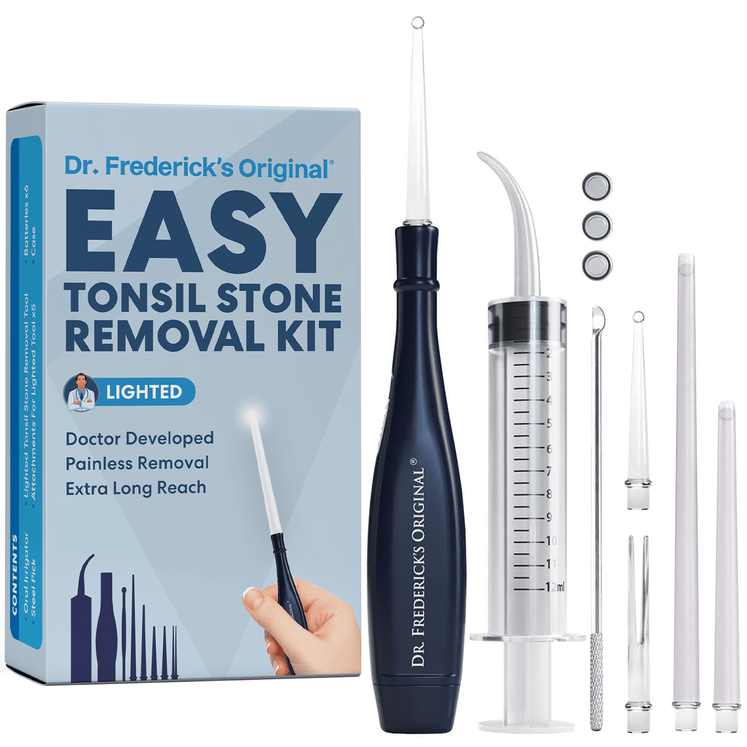 Dr. Frederick's Original Easy Tonsil Stone Remover Kit - Fast Painless Tonsillolith Removal Tool - Fight Bad Breath - Pick and Oral Irrigator - 8 Pieces Dental Care Dr. Frederick's Original 