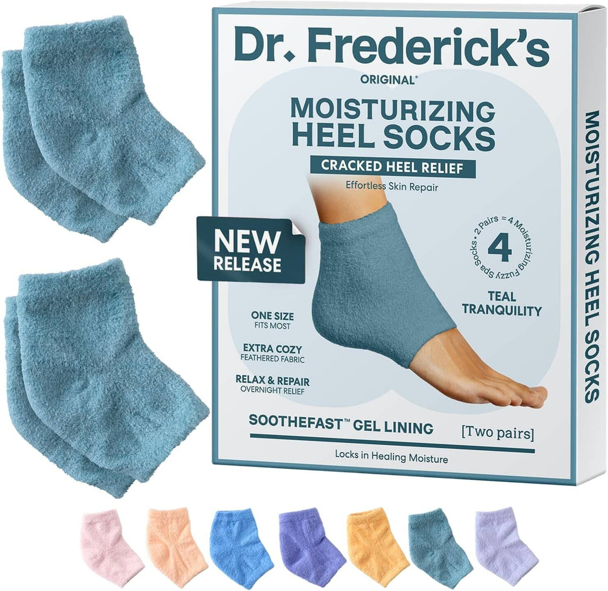 Dr. Frederick&#39;s Original Moisturizing Fuzzy Heel Socks - 2 Pairs - Cozy Gel-Lined Sleep Socks for Women &amp; Men - Soothes Dry, Cracked Feet - Heel Repair Dr. Frederick&#39;s Original Teal Tranquility 