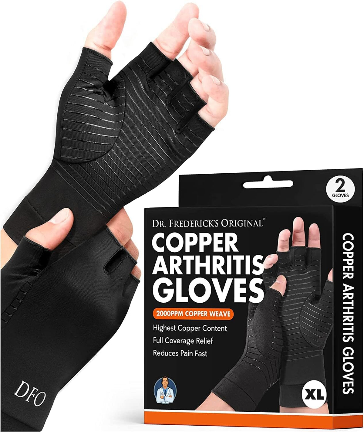 Dr. Frederick&#39;s Original Copper Arthritis Glove - 2 Gloves - Perfect Computer Typing Gloves - Fit Guaranteed Hand Pain Dr. Frederick&#39;s Original Extra Large 