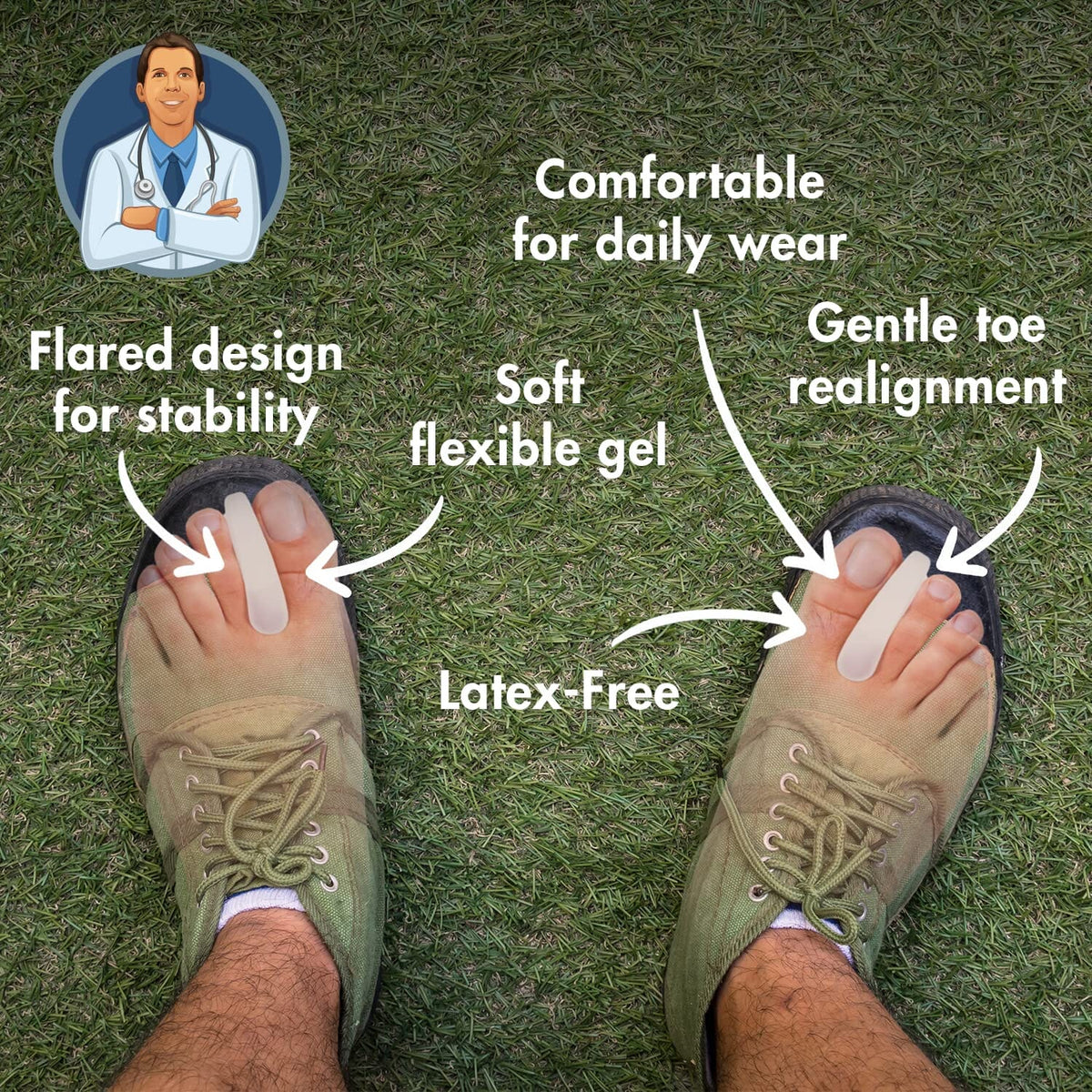 Dr. Frederick&#39;s Original Flared Gel Toe Separators - 6 ct - Soft Toe Spacers for Bunions, Overlapping Toes &amp; Pain Relief - Orthotic Corrector for Men &amp; Women - One Size Foot Pain Dr. Frederick&#39;s Original 