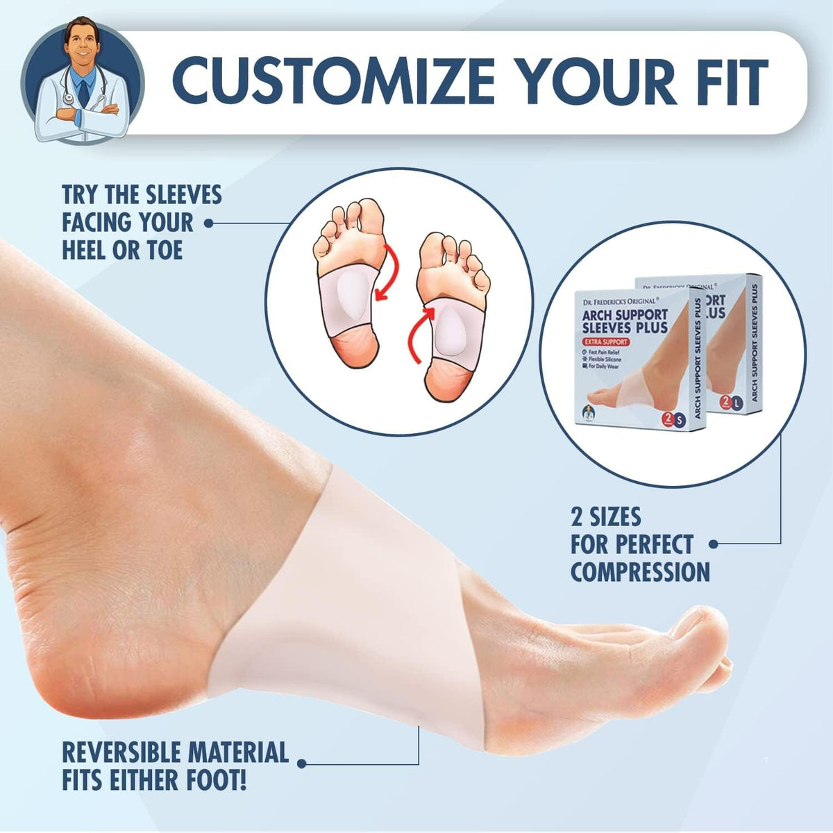 Dr. Frederick&#39;s Original Arch Support Sleeves Plus - 2 ct - Relief for Flat Feet &amp; Arch Pain - Orthotic Support for Men &amp; Women Foot Pain Dr. Frederick&#39;s Original 