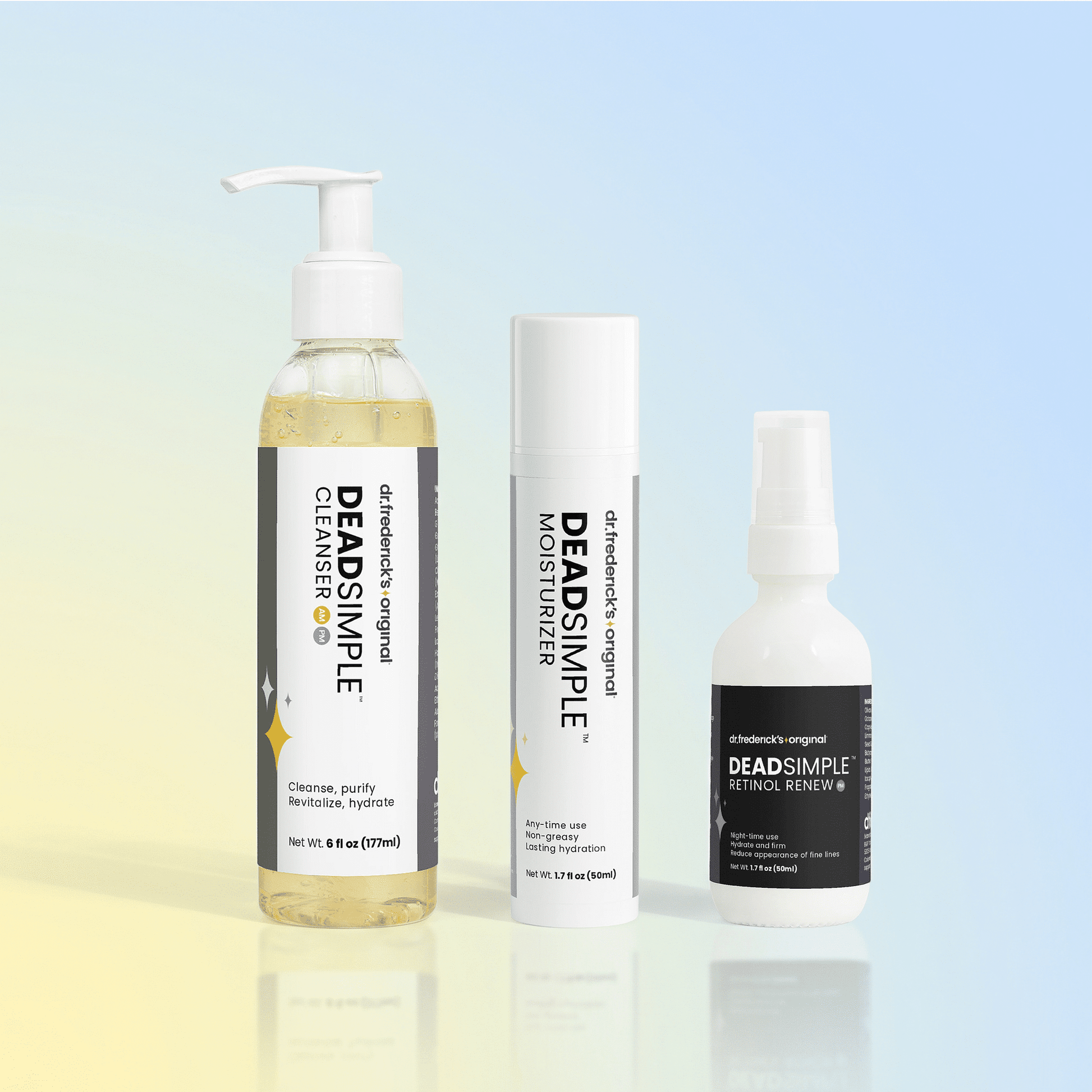 DeadSimple™ 3-Step Skincare System - Cleanser, Moisturizer & Retinol Renew Facial Care Fast Bundle 