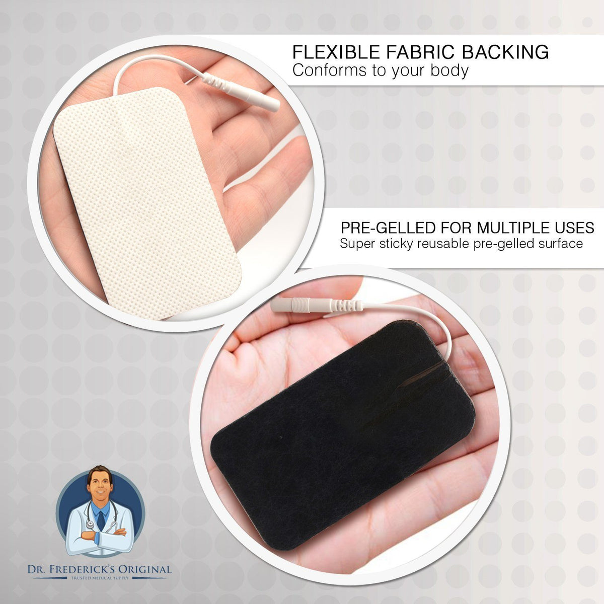 Dr. Frederick&#39;s Original Reusable TENS Unit Pads - 2x4 Pigtail - 44 Pack - Self-Adhesive TENS Electrodes - Heavy Gauge Leads - Pre-gelled - TENS - FES - NMES Back Pain Dr. Frederick&#39;s Original 
