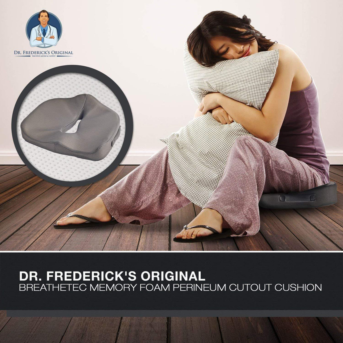 Dr. Frederick&#39;s Original BreatheTEC Memory Foam Perineal Cushion - for Perineal Pain, Post-Partum Pain, and Prostatitis Back Pain Dr. Frederick&#39;s Original 