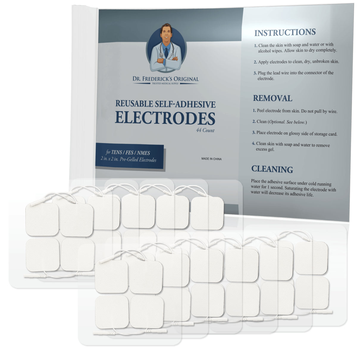 Dr. Frederick&#39;s Original Reusable TENS Electrodes - 2x2 Pigtail -- 44 Pack Back Pain Dr. Frederick&#39;s Original 